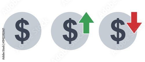 ドルの通貨記号アイコンセット（上昇・下落・通常）