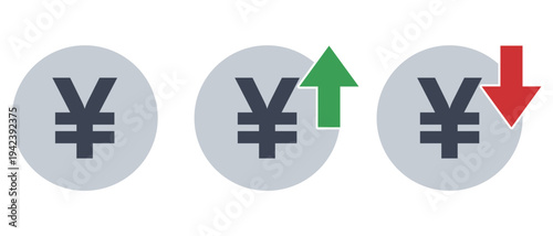 円の通貨記号アイコンセット（上昇・下落・通常）
