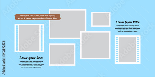 Pictures or photos frame collage, page grid layout abstract photo frames and digital photo wall template