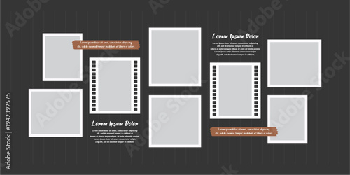 Pictures or photos frame collage, page grid layout abstract photo frames and digital photo wall template