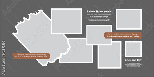 Pictures or photos frame collage, page grid layout abstract photo frames and digital photo wall template