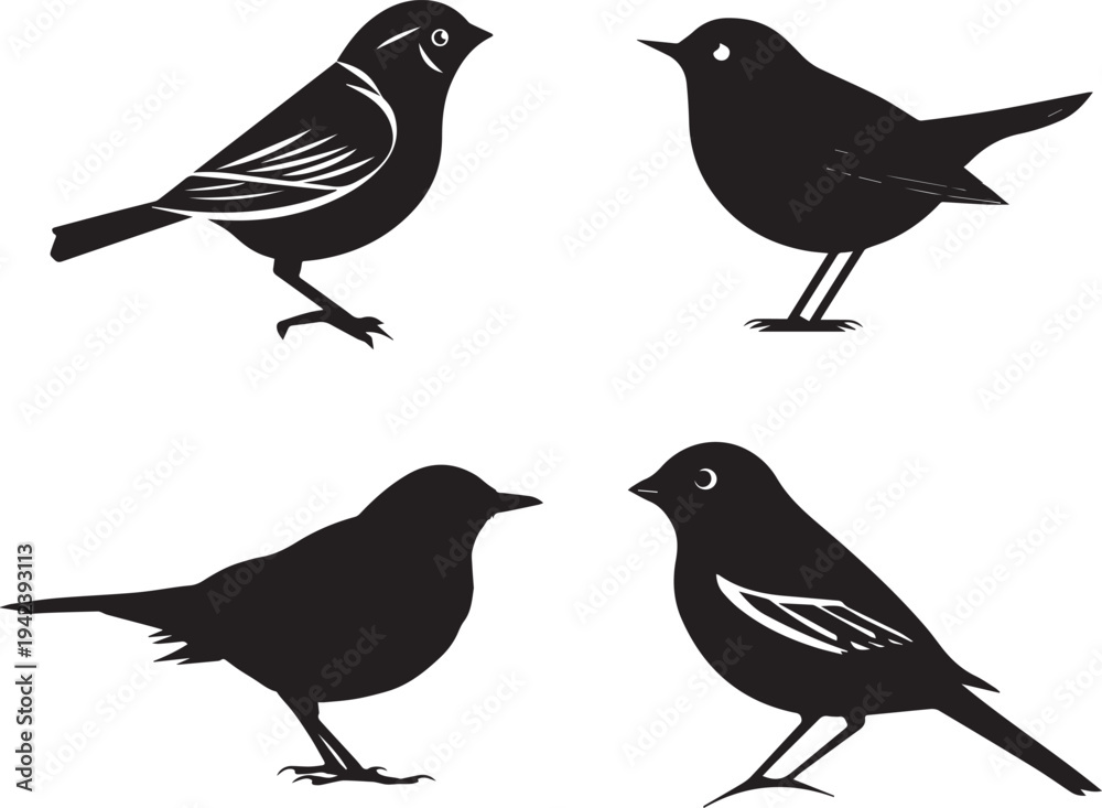 Obraz premium Sparrow Bird Sitting Black silhouette vector