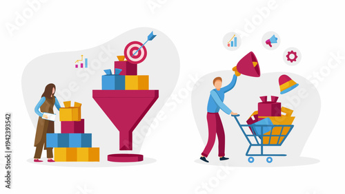 Business professionals optimizing sales funnel for marketing success