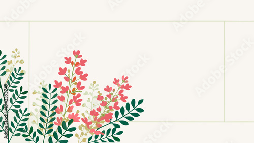 Vibrant floral design with pink flowers and green leaves