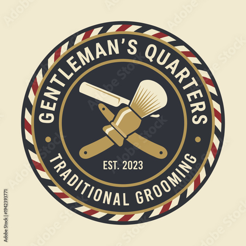 A vintage-inspired logo design for a traditional grooming business, featuring classic grooming tools and embodying elegance and sophistication for modern gentlemen.