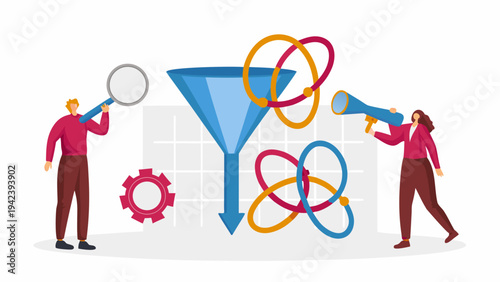 Business team optimizing marketing strategy with funnel analysis