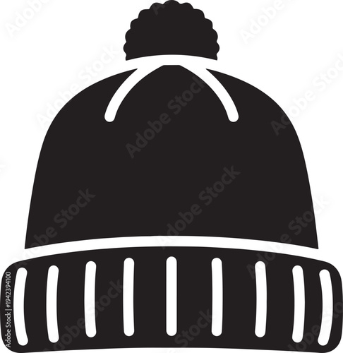 Graphic illustration of a black winter hat with white accents