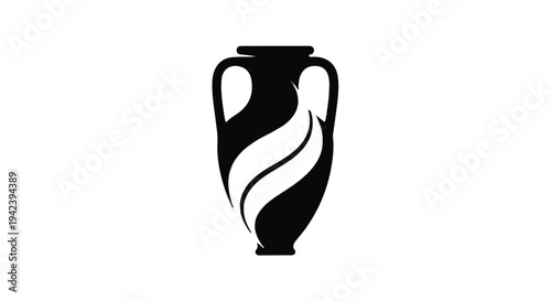 Elegant black amphora vase with swirling white design, symbolizing ancient art and culture