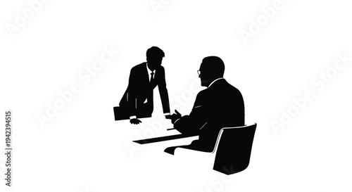 Two business professionals in silhouette discussing ideas at a table, conveying collaboration and strategy.