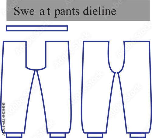 Standard Sweatpants Dyeline Vector Template and Technical Flat Sketch for Apparel Fashion Design