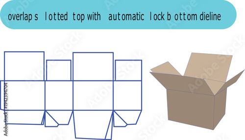 Overlap Slotted Top Box Dyeline with Automatic Lock Bottom Packaging Vector Template for Shipping