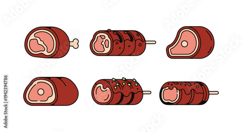 Char Siu Line art vector set soft elegant abstract illustration