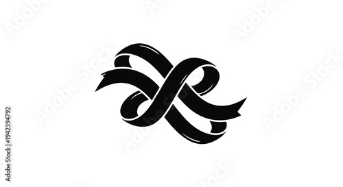 Symbol of mourning and remembrance, a black ribbon tied in a bow on a white background.