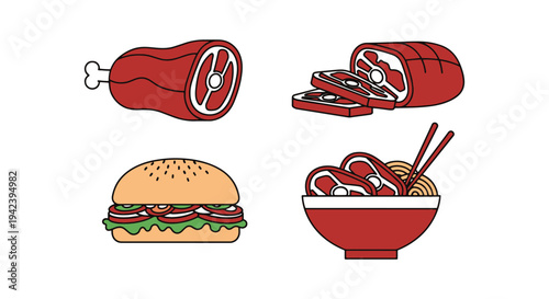 Char Siu Line art vector set minimal dynamic abstract color