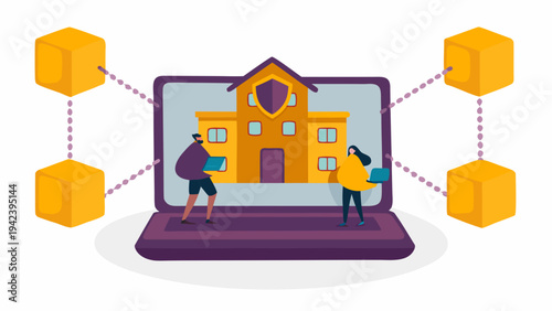 People interacting with secure online education platform on laptop