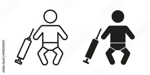 Baby Vaccination icon silhouette. Editable stroke. Line vector illustration design