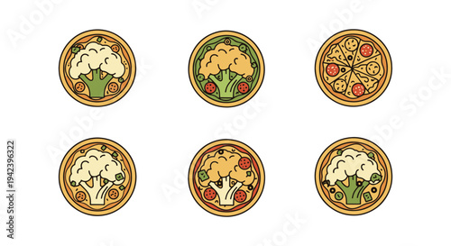 Cauliflower Pizza Line art minimal bold abstract color vector