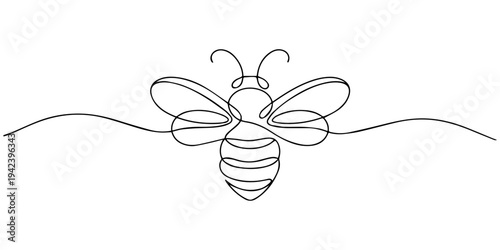 bee continuous one line drawing, continuous line of bees.one line drawing of flying bees. minimalist single line vector illustration. one line Icon drawing, Continuous one line drawing of a flying bee
