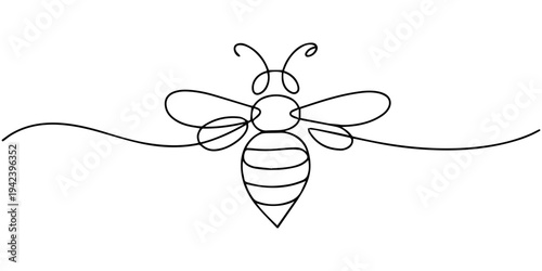 bee continuous one line drawing, continuous line of bees.one line drawing of flying bees. minimalist single line vector illustration. one line Icon drawing, Continuous one line drawing of a flying bee