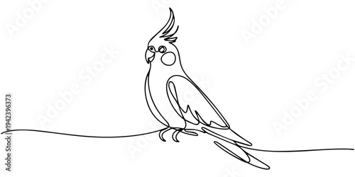 Cockatiel parrots. Cute Animal Concept. Minimalist Continuous Line Drawing Concept. Single line draw design, Elegant one line drawing of a cockatoo parrot perched on a branch, cockatoo parrots bird