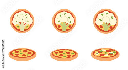Cauliflower Pizza Line art modern vibrant abstract color illustration