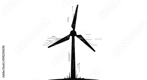 Modern wind turbine silhouette against a bright, clean backdrop, symbolizing renewable energy and technological advancement.