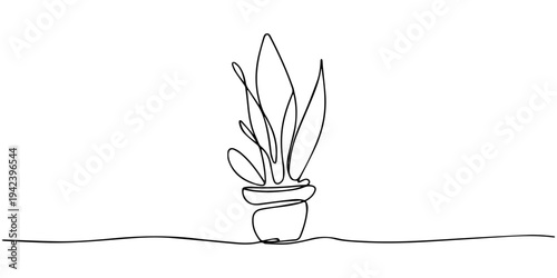 House plants in pots. Continuous one Line drawing. Isolated on White Background. one line Art icon drawing vector, Potted plant continuous one line drawing minimalist botanical vector illustration