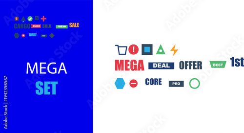 Mega Set Modern Flat Design E-commerce Icons, Labels, Symbols, Text Elements for Business Marketing.