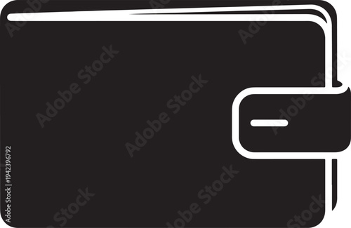 Simple white line illustration of a closed wallet on black