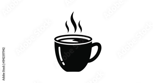 Steaming hot coffee in a black mug, perfect for a morning boost.