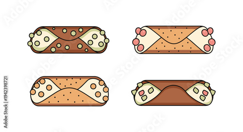 Cannoli Line art vector set flat modern abstract