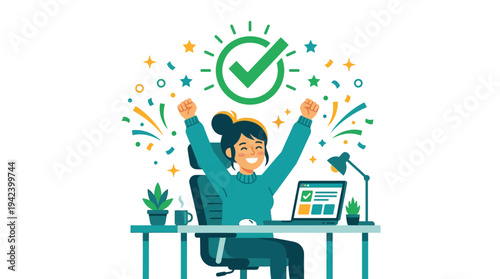 Happy Remote Worker Celebrating the Successful Completion of a Challenging Project