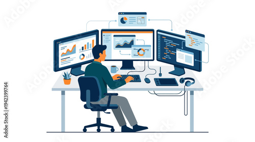 Highly Productive Remote Worker Utilizing an Optimized Multi-Monitor Desk Setup