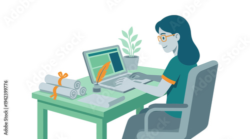 Content Writer Remote Worker Focused on Crafting Engaging Text on a Laptop