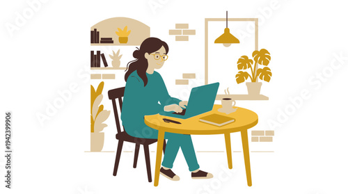 Productive Remote Worker Enjoying a Coffee Break and Working from a Lively Cafe