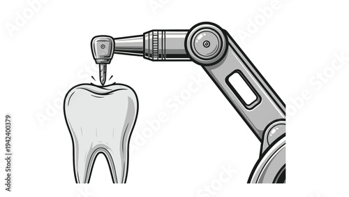 Robotic Dental Surgery Arm Performing Tooth Procedure Representing Advanced Automated Dentistry Technology Vector Illustration