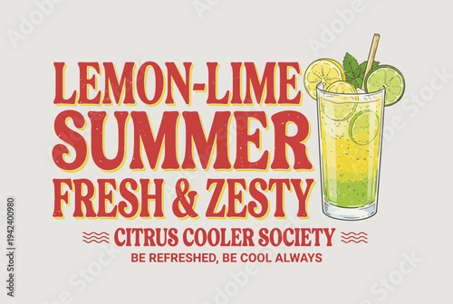 This bright and zesty poster invites viewers to join the Citrus Cooler Society, celebrating the refreshing taste of lemon-lime drinks and the joys of summer gatherings.