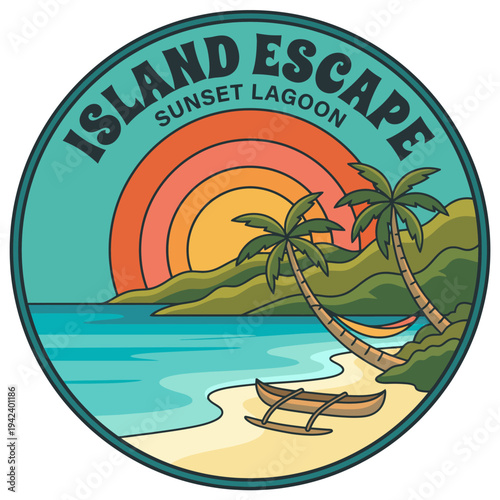 This image showcases a picturesque island escape featuring a serene lagoon at sunset, symbolizing relaxation, beauty, and the tranquil spirit of tropical getaways.