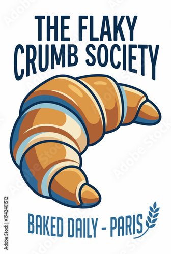 This artistic image features a beautifully baked croissant, representing delicious French pastry culture and the charm of a daily bakery routine in Paris.