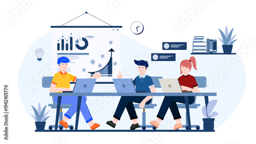 Team of professionals conducting a data-driven workshop and sharing ideas in a meeting room