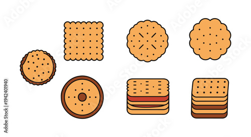 Biscuits Line art vector set simple abstract colorful illustration
