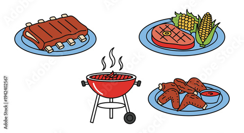 BBQ Platter Line art vector dynamic colorful abstract illustration