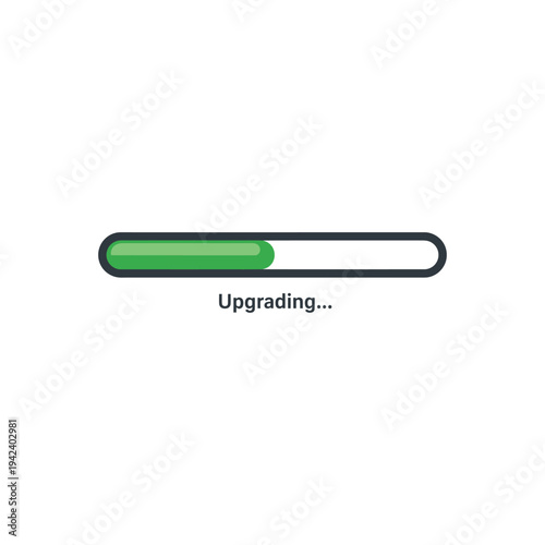 flat illustration icon of upgrade progress bar filling up representing improvement process, solid colors, minimal style