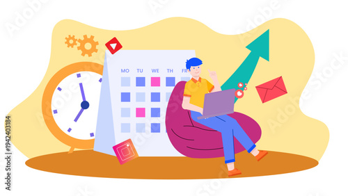 A happy employee working comfortably on a beanbag chair to show flexibility and work-life balance