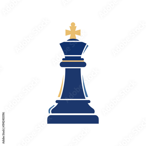 flat semi-flat vector icon of a chess king piece symbolizing leadership strategy, solid colors, minimal geometric design, white background