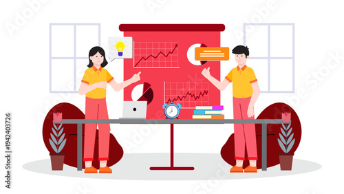 A collaborative team of professionals analyzing charts and data on a board during a project meeting
