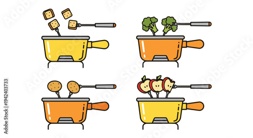 Cheese Fondue Line art vector simple artistic abstract color illustration