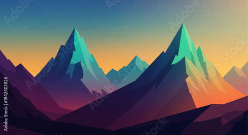 Colorful Mountain Landscape with Sharp Peaks and Vibrant Sky.