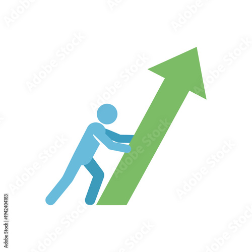 flat vector icon of person pushing growth arrow upward symbolizing progress improvement
