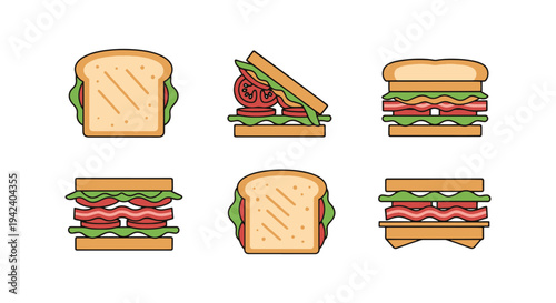 BLT Sandwich Line art vector soft vibrant abstract tone illustration